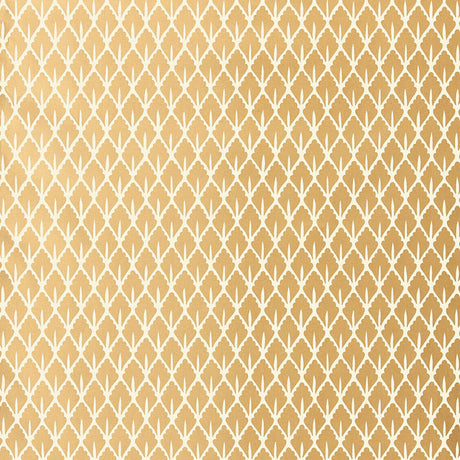Mughal Leaf wallpaper in Burnished Gilt by Schumacher, designed by Martyn Lawrence Bullard. Tightly patterned leaf print in gold and cream.