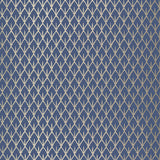 Mughal Leaf Imperial wallpaper by Schumacher, designed by Martyn Lawrence Bullard. Blue and metallic leaf pattern.
