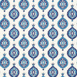 Samovar Peacock wallpaper by Schumacher, featuring a blue and white medallion pattern in a bathroom setting.
