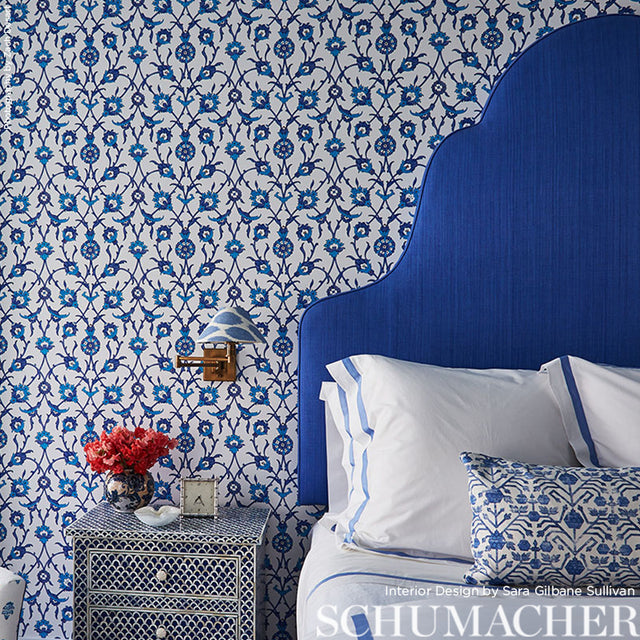 SULTAN'S TRELLIS Peacock by Schumacher Ottoman Trellis Wallpaper – Schumacher 5006700