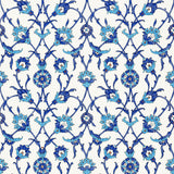 SULTAN'S TRELLIS wallpaper in Peacock blue by Schumacher, featuring an intricate Ottoman-inspired trellis floral pattern.