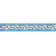 Bosphorus Border in Peacock by Schumacher, a hand-printed decorative border with a geometric motif in blue, white, and orange.