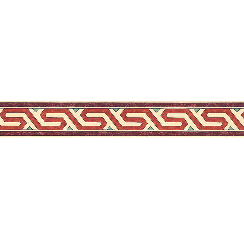 Bosphorus Border in Pomegranate by Schumacher, a hand-printed decorative wall border with geometric pattern from the Ottoman Chic collection.
