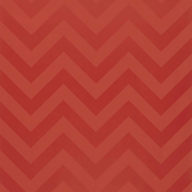 FEZ Pomegranate chevron stripe wallpaper by Schumacher, designed by Martyn Lawrence Bullard, shown in a bold red and a black-and-white interior setting.