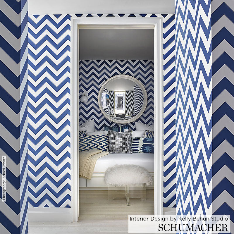FEZ Lapis Chevron Stripe Wallpaper by Schumacher – Martyn Lawrence Bullard 5006733