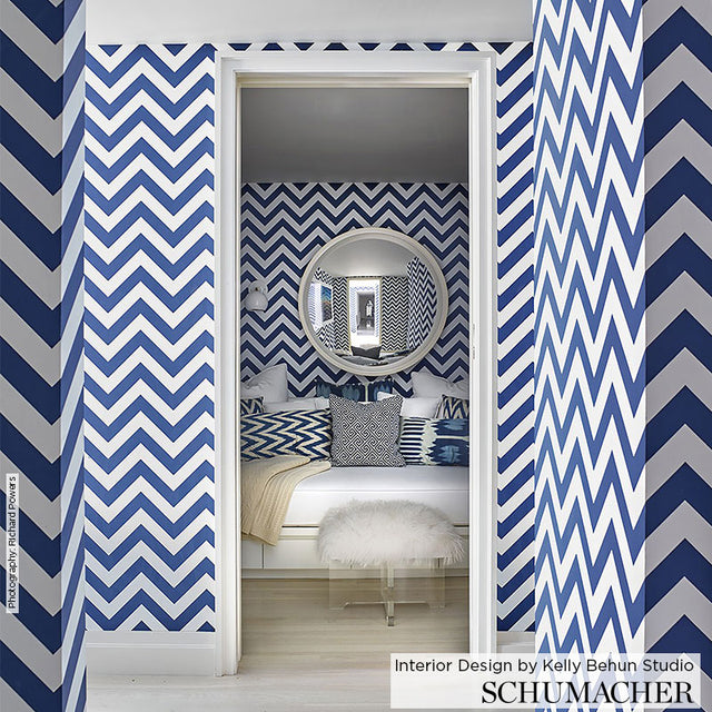 FEZ Lapis Chevron Stripe Wallpaper by Schumacher – Martyn Lawrence Bullard 5006733