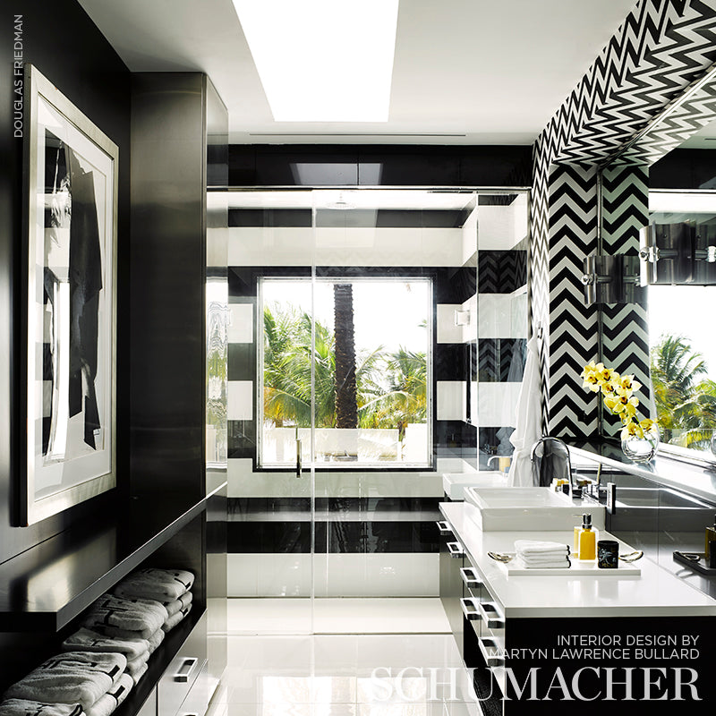 FEZ Noir Chevron Stripe Wallpaper by Schumacher – Martyn Lawrence Bullard 5006734
