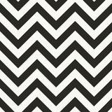 FEZ Noir by Schumacher, a bold black and white chevron stripe wallpaper designed by Martyn Lawrence Bullard, shown in a modern bathroom interior.
