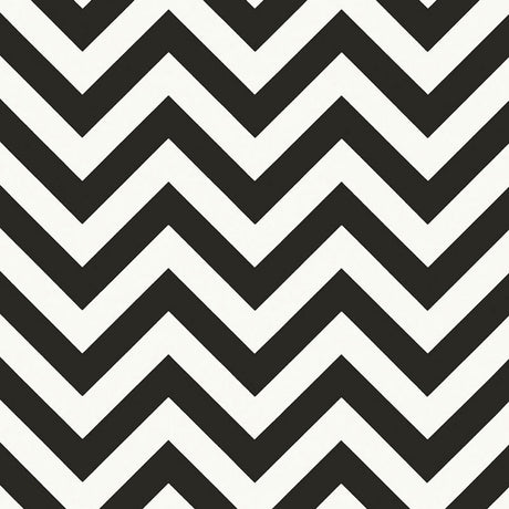 FEZ Noir by Schumacher, a bold black and white chevron stripe wallpaper designed by Martyn Lawrence Bullard, shown in a modern bathroom interior.