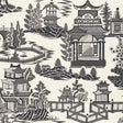 NANJING Smoke by Schumacher - Chinoiserie scenic wallpaper in smoke gray and white, pagoda and landscape pattern.