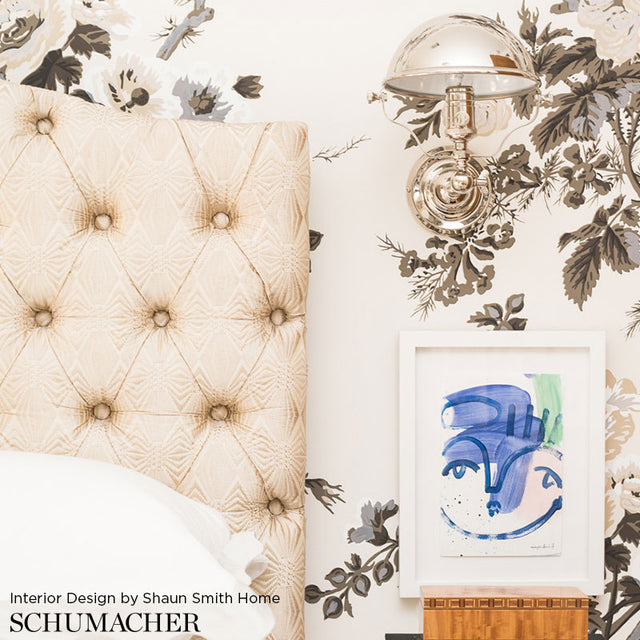 Pyne Hollyhock Charcoal by Schumacher Hand-Screened Floral Chintz Wallpaper – Schumacher 5006920