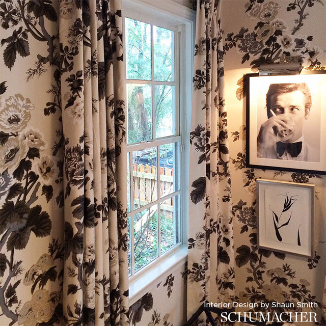 Pyne Hollyhock Charcoal by Schumacher Hand-Screened Floral Chintz Wallpaper – Schumacher 5006920