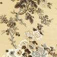 Pyne Hollyhock Tobacco floral wallpaper by Schumacher, featuring a classic chintz pattern with large-scale flowers and branches in neutral tones.