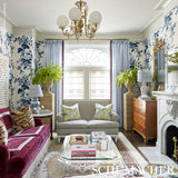 Pyne Hollyhock Indigo by Schumacher Hand-Screened Floral Chintz Wallpaper – Schumacher 5006922