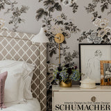 Pyne Hollyhock Grisaille by Schumacher Iconic Hand-Screened Floral Wallpaper – Schumacher 5006923