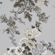 Pyne Hollyhock Grisaille floral wallpaper by Schumacher, featuring a hand-screened chintz pattern in neutral tones.