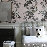 Pyne Hollyhock Blush by Schumacher Hand-Screened Floral Wallpaper – Schumacher 5006924
