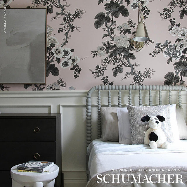 Pyne Hollyhock Blush by Schumacher Hand-Screened Floral Wallpaper – Schumacher 5006924
