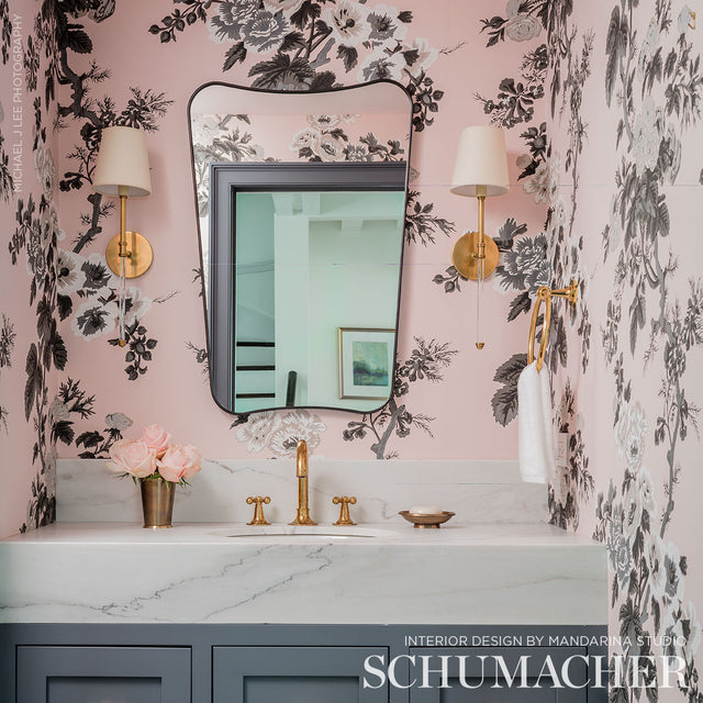 Pyne Hollyhock Blush by Schumacher Hand-Screened Floral Wallpaper – Schumacher 5006924