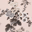 Pyne Hollyhock Blush floral wallpaper by Schumacher, featuring hand-screened chintz pattern with large hollyhock flowers on a blush pink background.