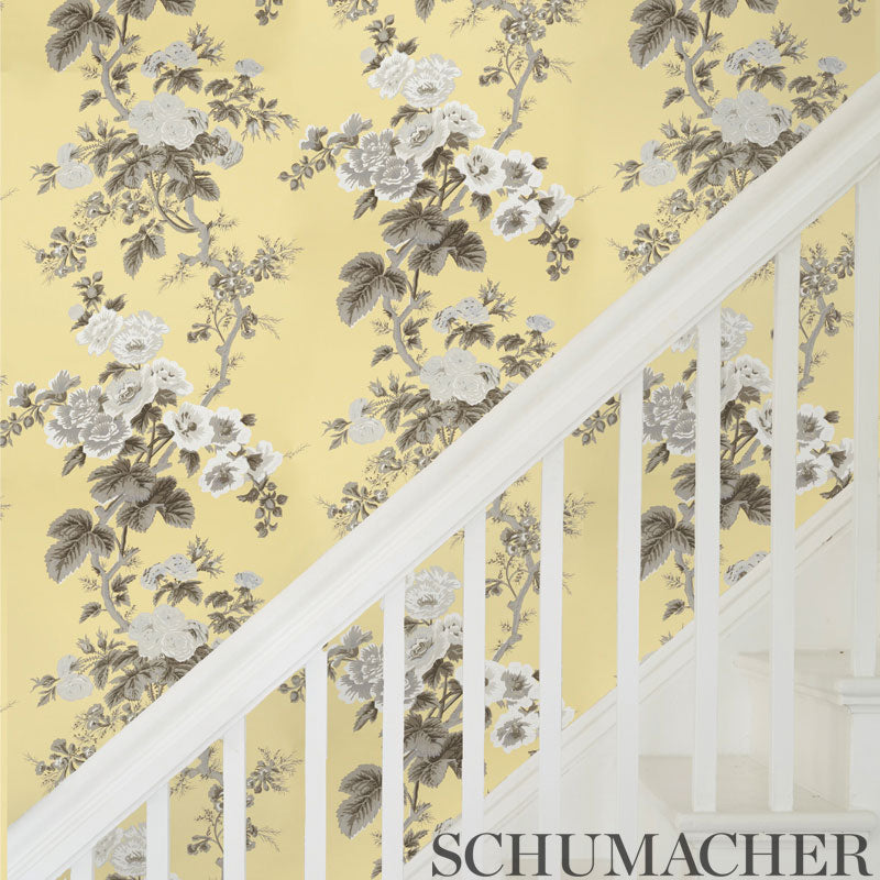 Pyne Hollyhock Buttercup by Schumacher Hand-Screened Floral Wallpaper – Schumacher 5006925