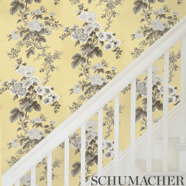 Pyne Hollyhock Buttercup by Schumacher Hand-Screened Floral Wallpaper – Schumacher 5006925