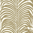 Zebra Palm Khaki wallpaper by Schumacher featuring a bold palm leaf pattern in khaki and white.