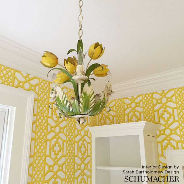 Zanzibar Trellis Canary by Schumacher Modern Geometric Trellis Wallpaper – Schumacher 5006940