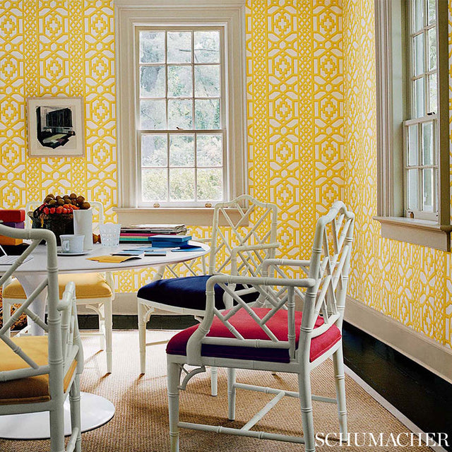 Zanzibar Trellis Canary by Schumacher Modern Geometric Trellis Wallpaper – Schumacher 5006940