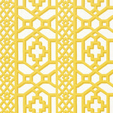 Zanzibar Trellis Canary by Schumacher - a bold yellow geometric trellis wallpaper pattern in a bright, modern room setting.