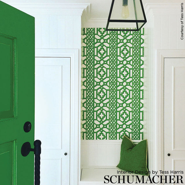 Zanzibar Trellis Jade by Schumacher Geometric Trellis Wallpaper – Schumacher 5006941