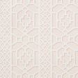 Zanzibar Trellis Blush geometric trellis wallpaper by Schumacher, pattern 5006944, modern blush and white fretwork design