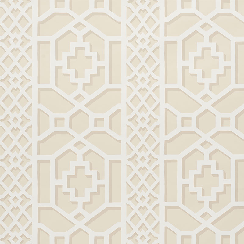Zanzibar Trellis Sand wallpaper with geometric trellis pattern by Schumacher