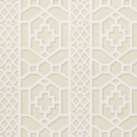 Zanzibar Trellis Sand wallpaper with geometric trellis pattern by Schumacher