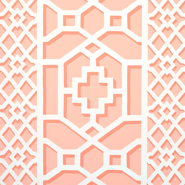 Zanzibar Trellis Coral by Schumacher Bold Geometric Wallpaper – Schumacher 5006946