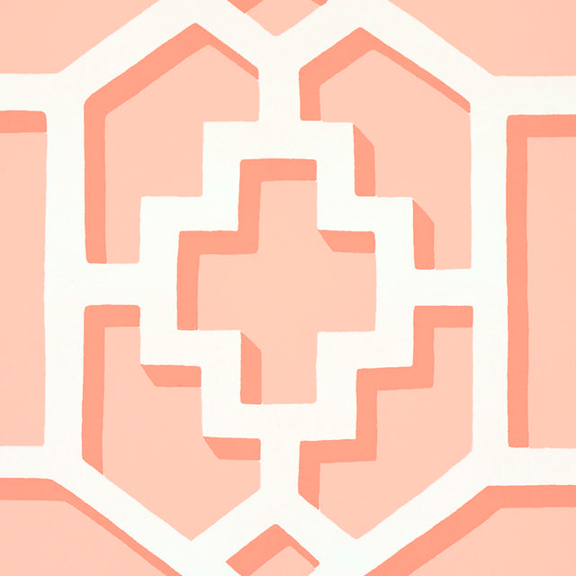 Zanzibar Trellis Coral by Schumacher Bold Geometric Wallpaper – Schumacher 5006946
