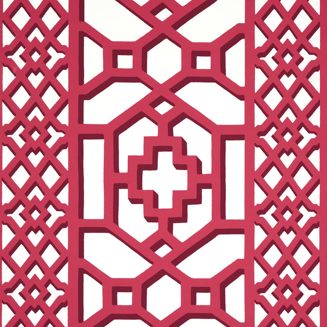 Zanzibar Trellis Lacquer Red by Schumacher Geometric Fretwork Wallpaper – Schumacher 5006948