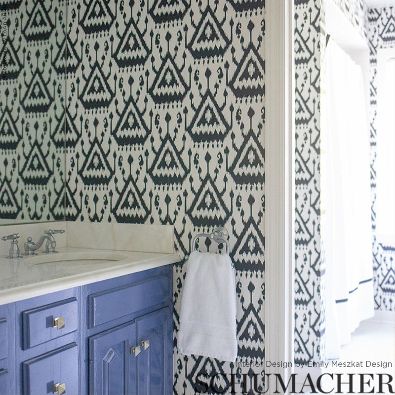 Vientiane Ikat Indigo by Schumacher Bold Geometric Ikat Wallpaper – Schumacher 5006952