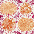 KATSUGI wallpaper in Tangerine & Berry by Schumacher, featuring a whimsical Japanese-inspired painterly pattern with floral medallions.