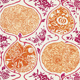 KATSUGI wallpaper in Tangerine & Berry by Schumacher, featuring a whimsical Japanese-inspired painterly pattern with floral medallions.