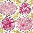 KATSUGI wallpaper in fuchsia and chartreuse by Schumacher, featuring large-scale pomegranate motifs with intricate floral detailing.