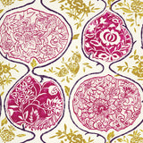 KATSUGI wallpaper in fuchsia and chartreuse by Schumacher, featuring large-scale pomegranate motifs with intricate floral detailing.