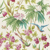 Seychelles Ivory wallpaper with tropical birds and lush floral pattern by Schumacher