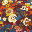 Shanghai Peacock wallpaper in Cinnabar by Schumacher, featuring vibrant peacocks and florals in red, blue, yellow, and cream.