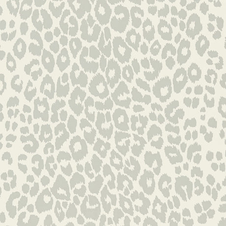 Iconic Leopard Cloud wallpaper by Schumacher shown in a modern interior and close-up of the animal print pattern.