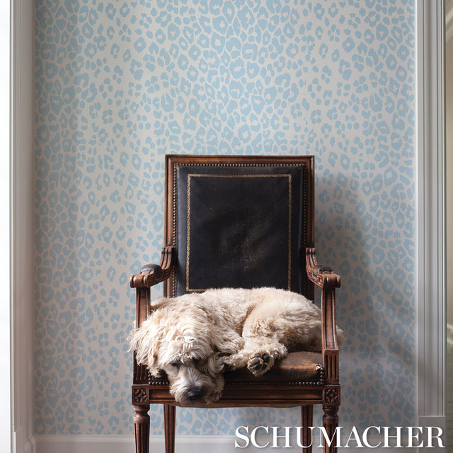 Iconic Leopard Sky Blue by Schumacher Playful Animal Print Wallpaper – Schumacher 5007014
