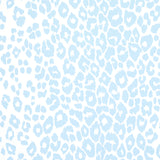 Iconic Leopard wallpaper in Sky blue by Schumacher, featuring a playful animal print pattern in a soft blue and white colorway.