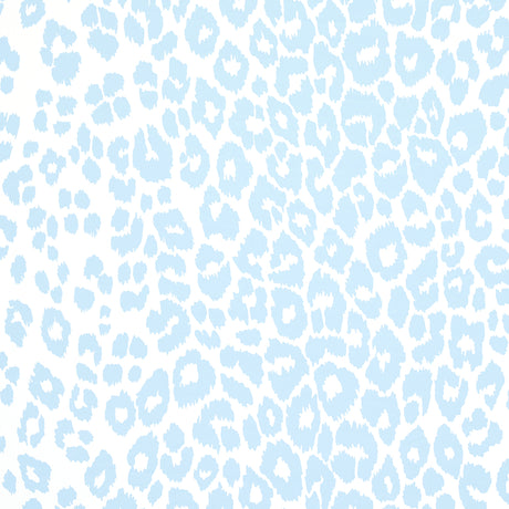 Iconic Leopard wallpaper in Sky blue by Schumacher, featuring a playful animal print pattern in a soft blue and white colorway.