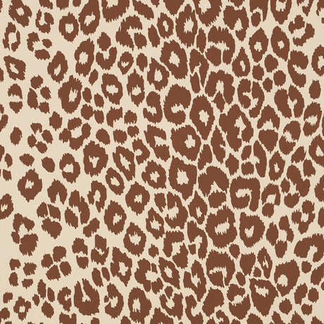 Iconic Leopard wallpaper in brown on neutral by Schumacher, featuring a bold animal print pattern.