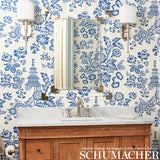 Song Garden Cocoa by Schumacher Chic Flower and Pagoda Wallpaper – Schumacher 5007032